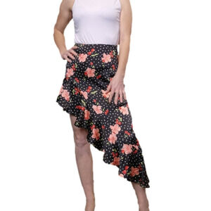 Size S Skirt Asymmetrical Ruffled skirt Cherry blossom print black pink Color